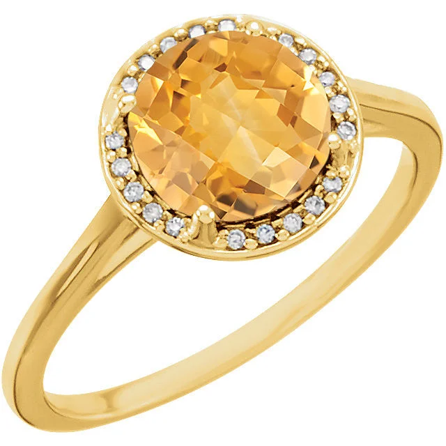 timeless necklaces for women -14k Gold Genuine 8mm Round Citrine & .05 CTW Diamond Halo Ring