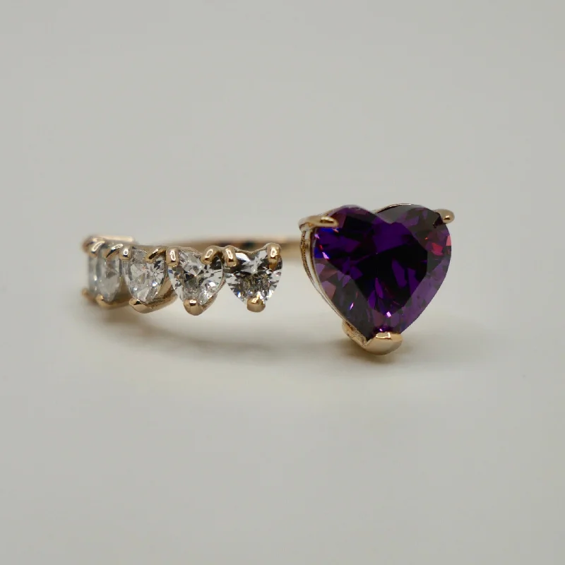 classic wedding rings for women -18K Gold Floating Heart Ring with Purple Sapphire, Diamonds, or Moissanites