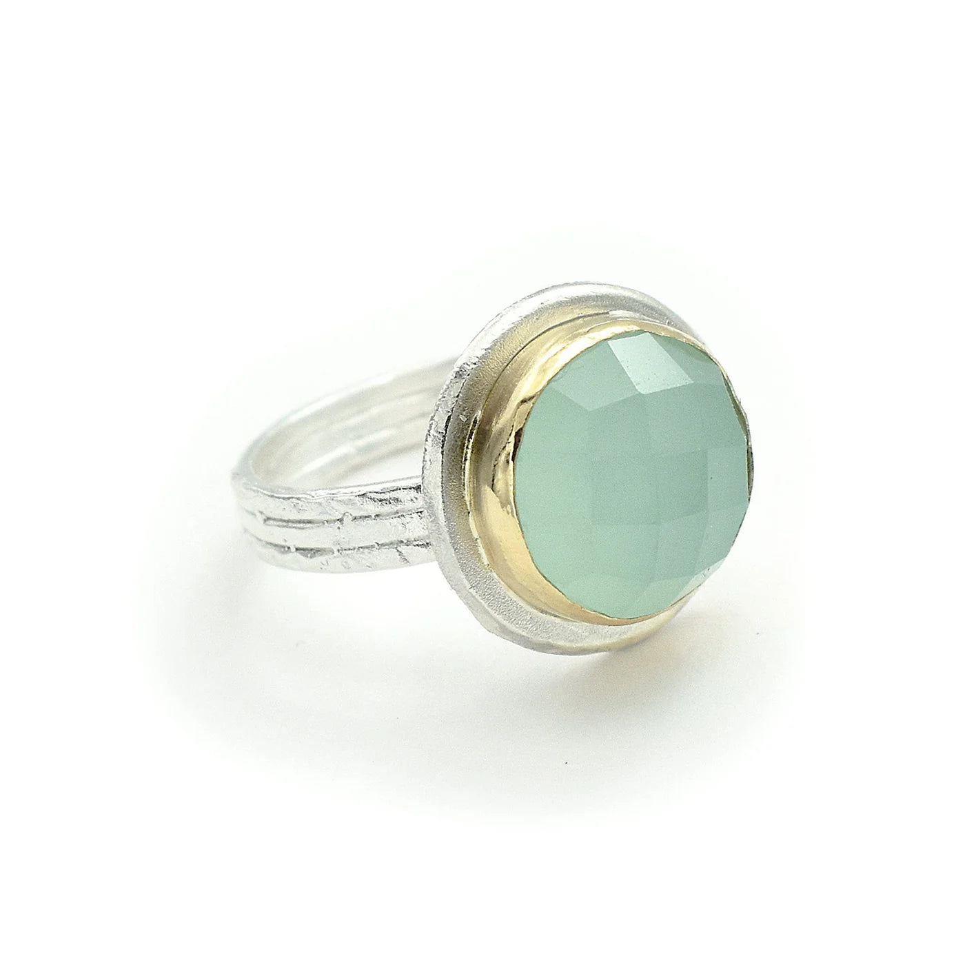 stackable rings for women -Faceted Round Aqua Chalcedony Ring