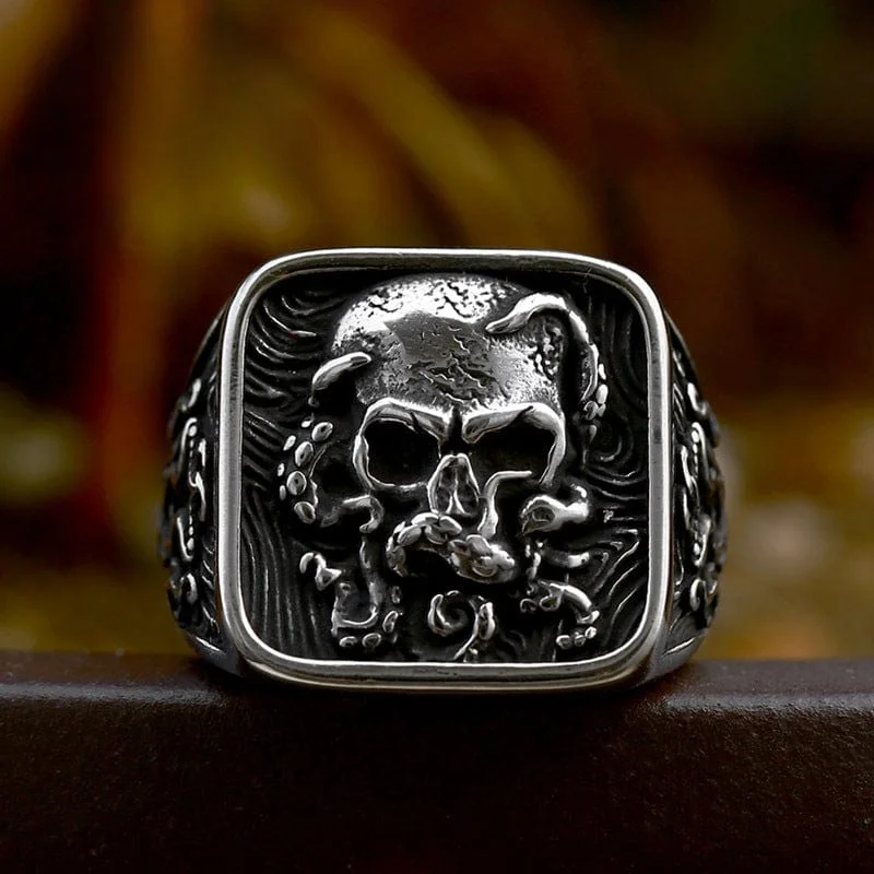 gemstone rings for women -Men's Punk Skull Octopus Ring