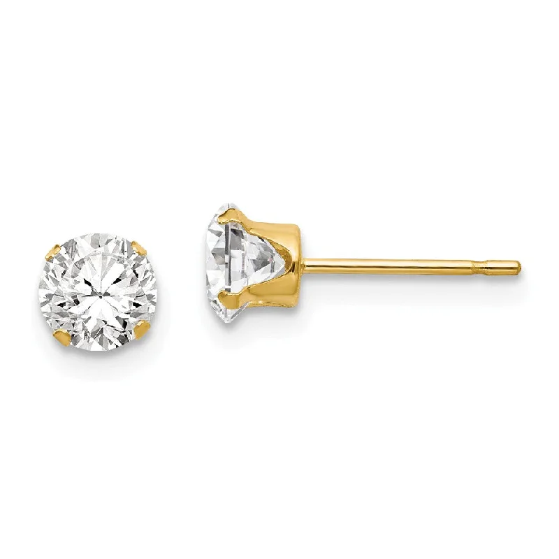 luxury drop earrings for women -5.25mm Round Cubic Zirconia Stud Earrings in 14k Yellow Gold