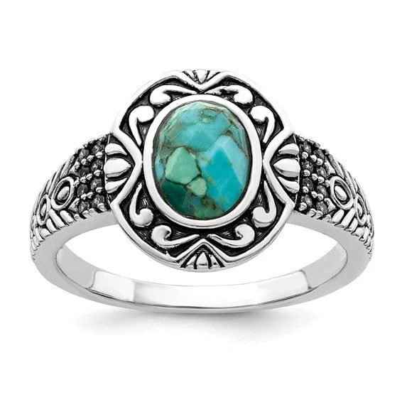 layered necklaces for women -Sterling Silver Antiqued Finish Turquoise Ring