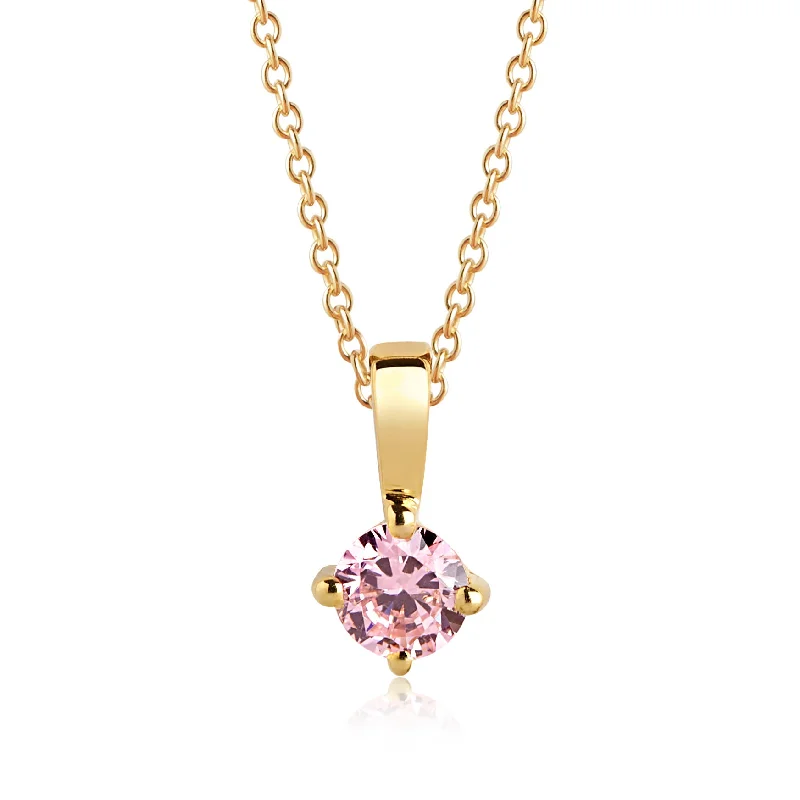 romantic pendant necklaces for women -Princess Piccolo Round Gold Plated Necklace w. Pink Zirconias