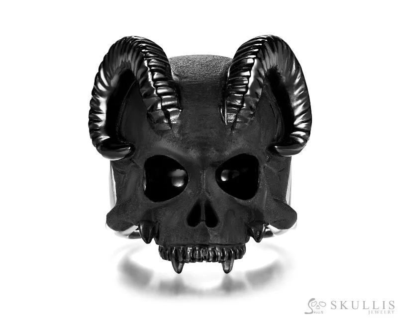 contemporary wedding rings for women -Gem Skull Ring of Black Obsidian Carved Skull in 925 Sterling Silver