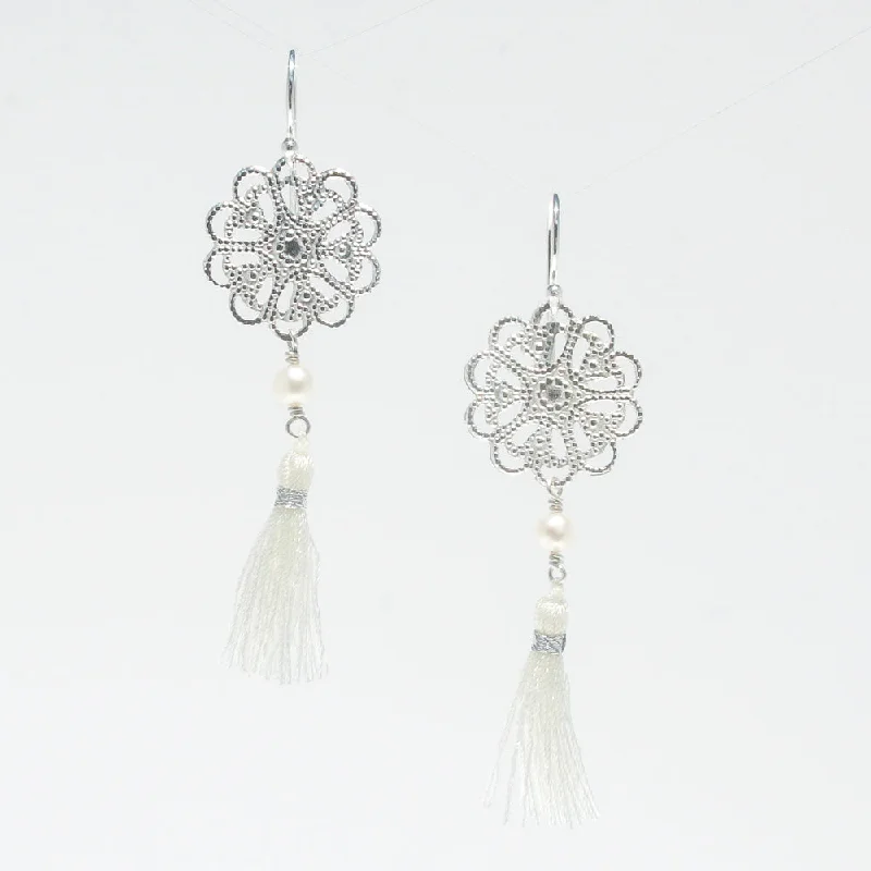 bohemian earrings for women -Tassel Earrings White