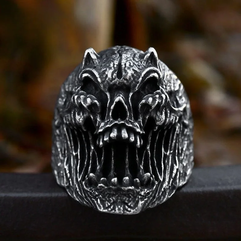 custom wedding bands for women -Men's Punk Skull Ring