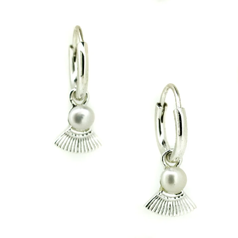 gold earrings for women -Tropical Night Pearl Sleeper Earrings Silver