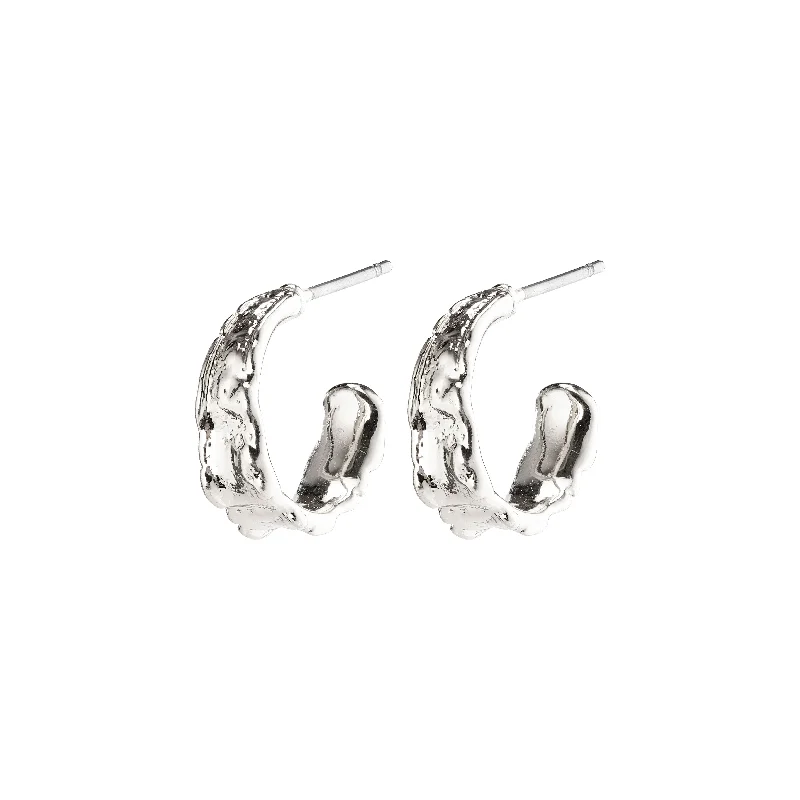 layered drop earrings for women -BATHILDA organic shaped hoop earrings silver-plated