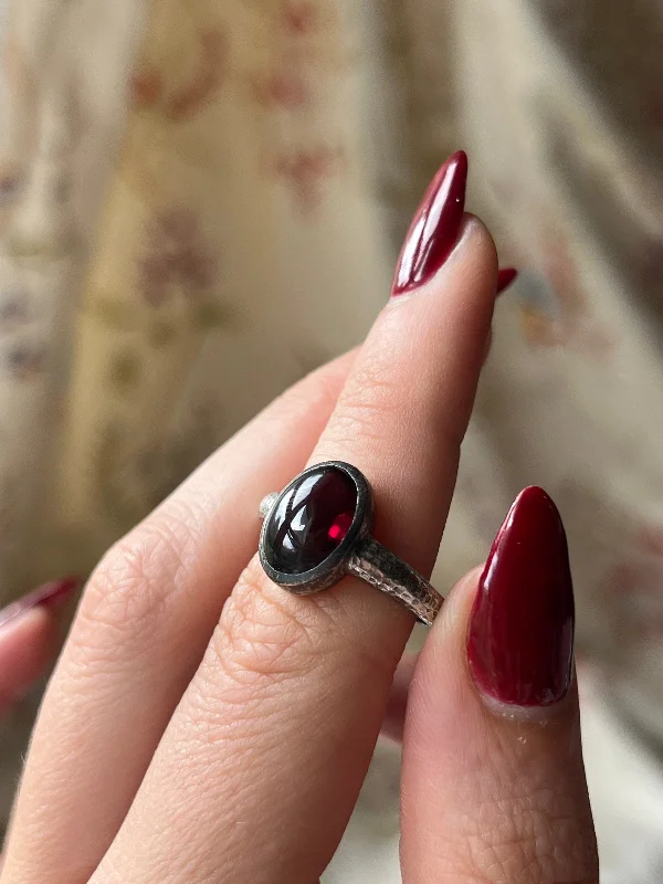 art deco rings for women -Curio Original Hammered Silver Garnet Ring