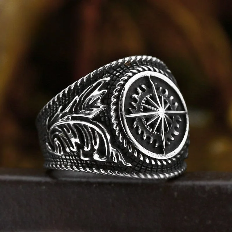 silver rings for women -Men's Punk Compass Ring