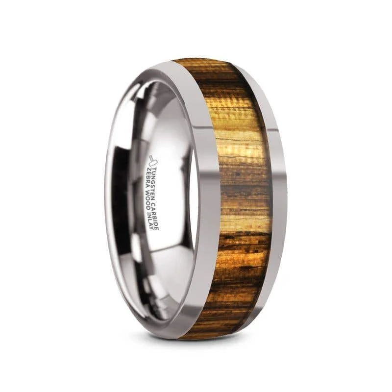 vintage necklaces for women -Thorsten TIGRE Tungsten Carbide Polished Finish Men’s Domed Wedding Band with Zebra Wood Inlay - 8mm