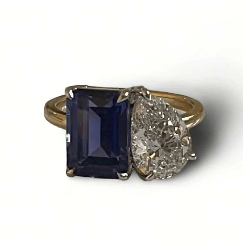 elegant engagement rings -Sapphire and Diamond Moi et Toi Ring in 18K White and Yellow Gold