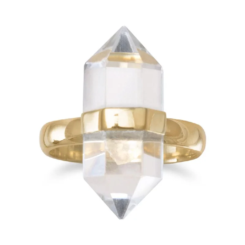 vintage necklaces for women -Sterling Silver 14k Gold Plated Clear Quartz Spike Pencil Cut Ring