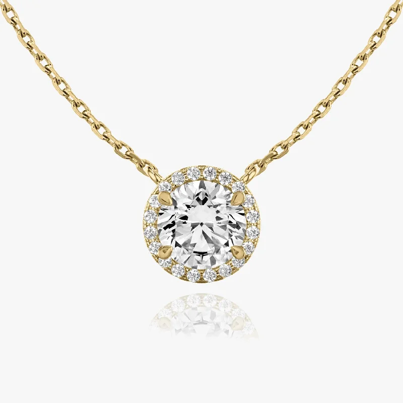 celestial necklaces for women -Brilliant Round Halo 14K Gold Necklace w. Lab-Grown Diamonds