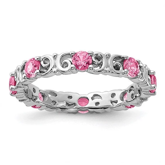 personalized necklaces for women -Sterling Silver Stackable Expressions Pink Sapphire Filigree Ring