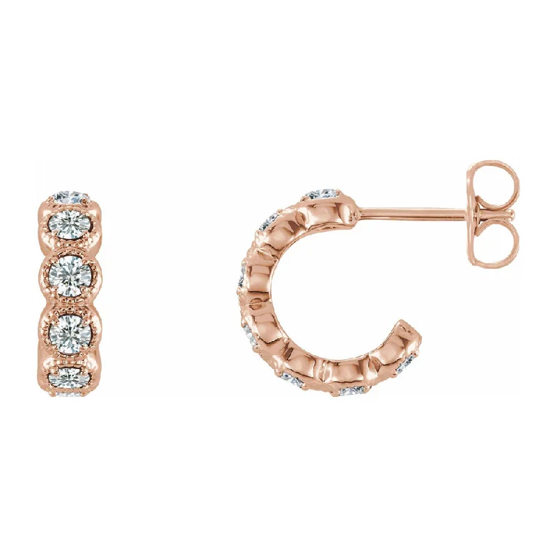 flower earrings for women -14K White, Yellow or Rose Gold 7/8 CTW Diamond Small J Hoop Earrings