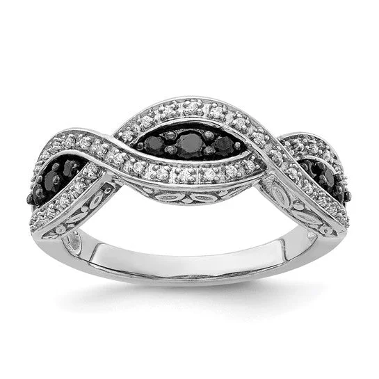 statement necklaces for women -14k White Gold White and Black Diamond Twist Ring