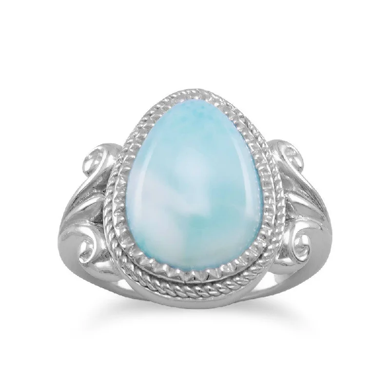 choker necklaces for women -Sterling Silver Ornate Larimar Pear Ring