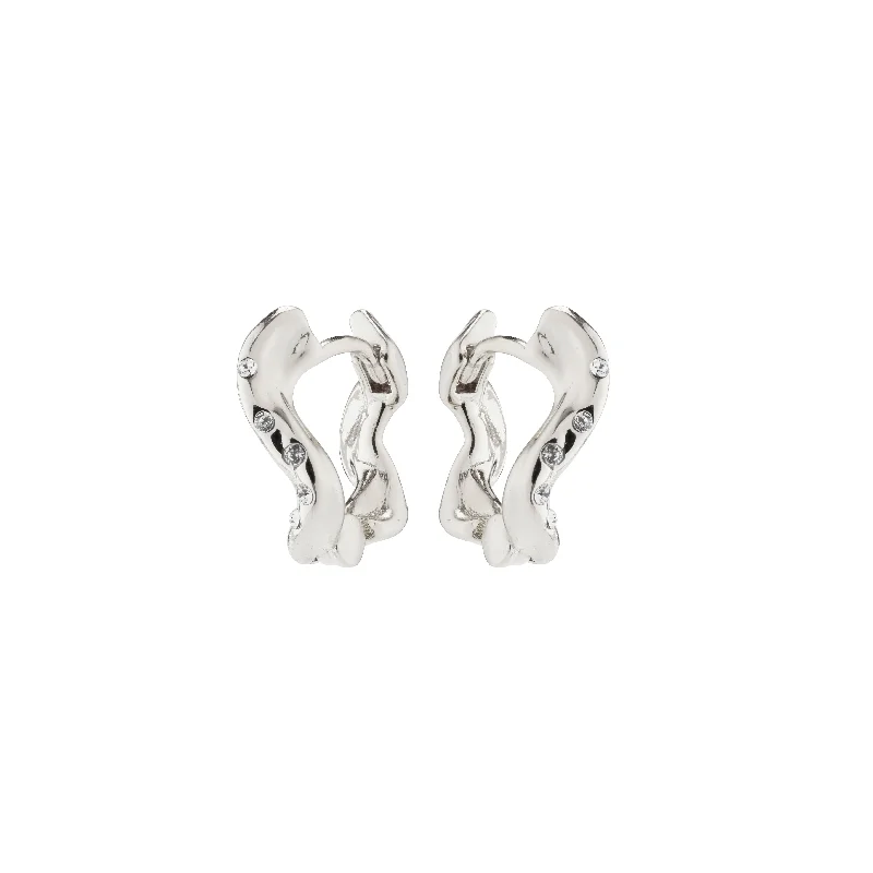 sterling silver earrings for women -EVRA organic shaped crystal hoops silver-plated