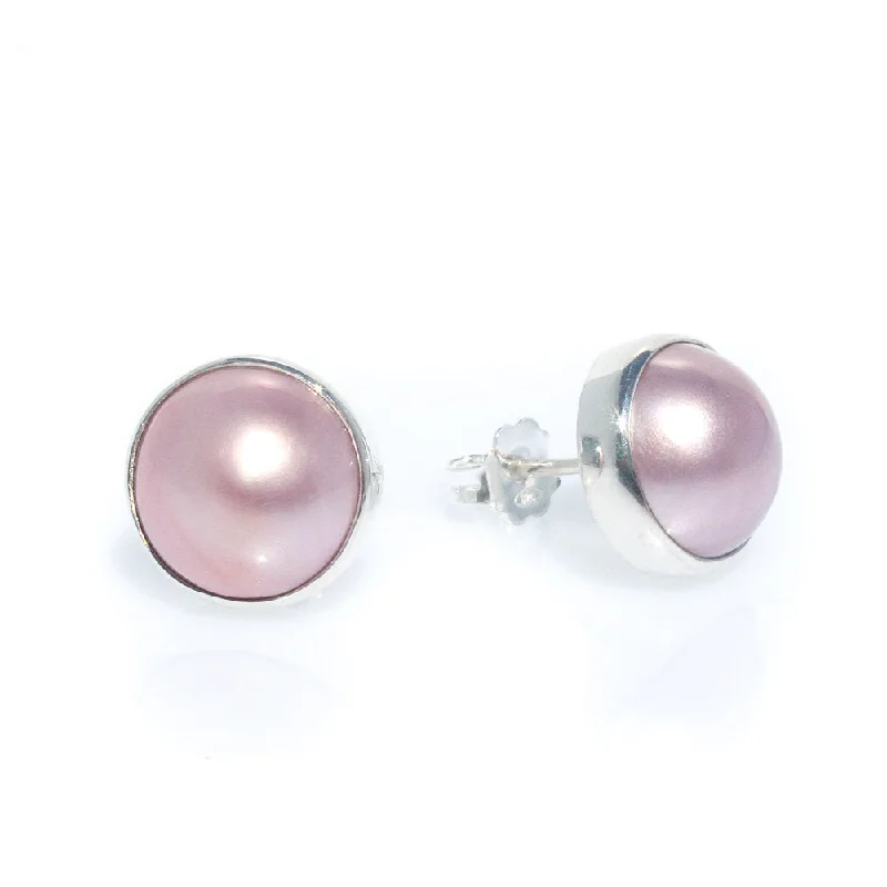 cute dangle earrings for women -Sunset Pink Mabe Pearl Studs