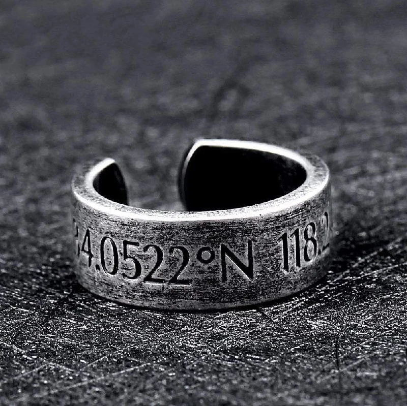 custom promise rings -Men's Punk Horizon Latitude And Longitude Rings