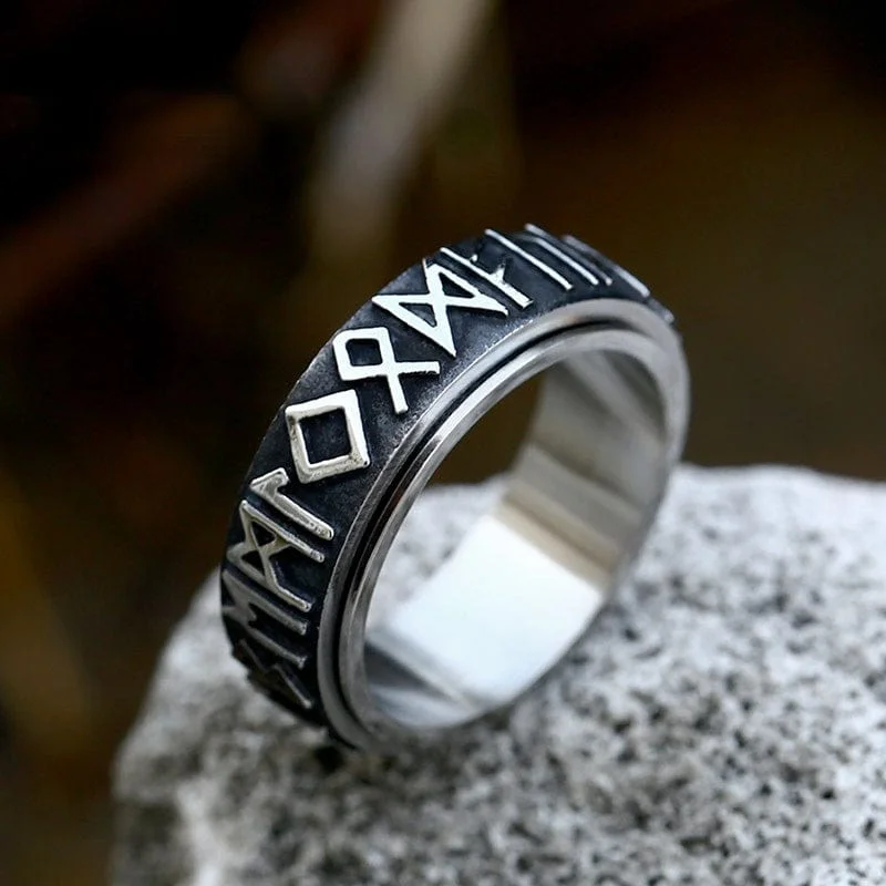 silver wedding rings for women -Men's Punk Viking Letter Ring