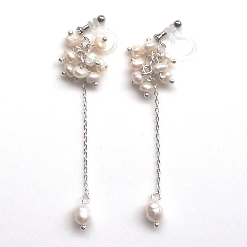 elegant drop earrings for women -Dangle freshwater pearl invisible clip on earrings