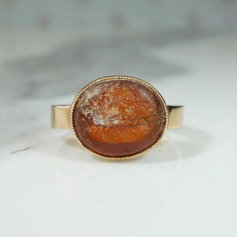 custom wedding rings for women -Ancient Chariot Intaglio in Vintage 18k Ring