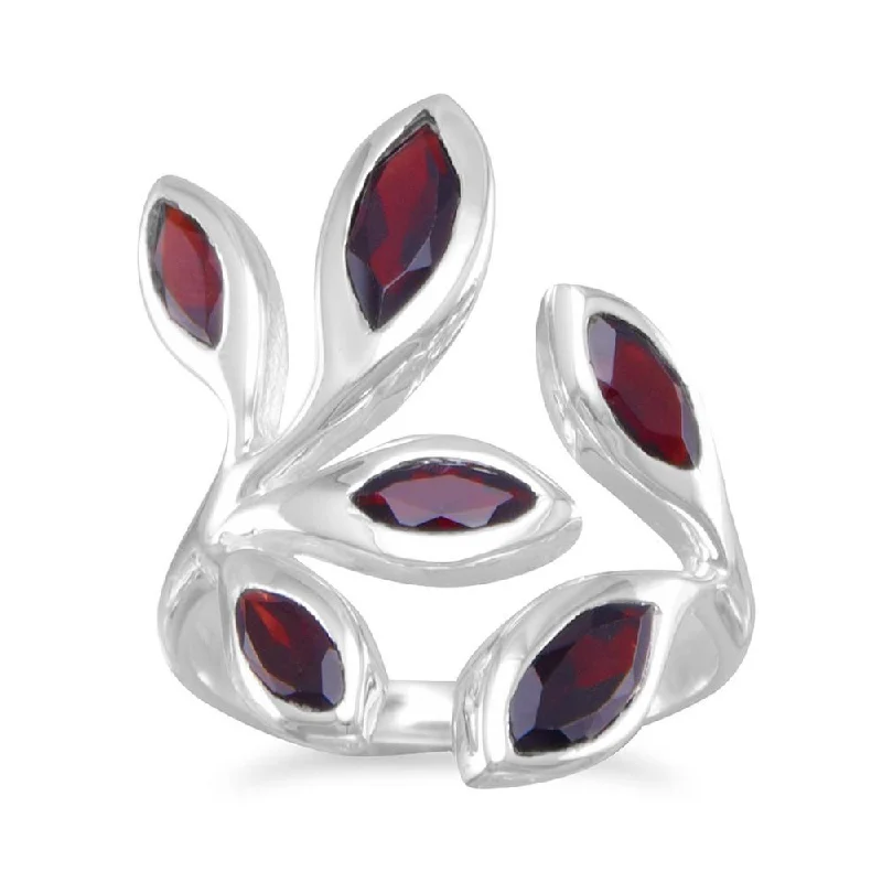 personalized crystal necklaces for women -Sterling Silver Wrap Around Marquise Garnet Ring