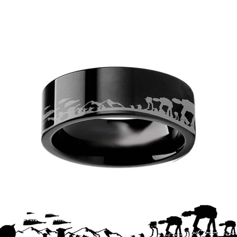 modern pendant necklaces for women -Thorsten Hoth Battle Star Wars Alliance Galactic Imperial Invasion ATAT ATST Black Tungsten Engraved Ring - 4mm - 12mm