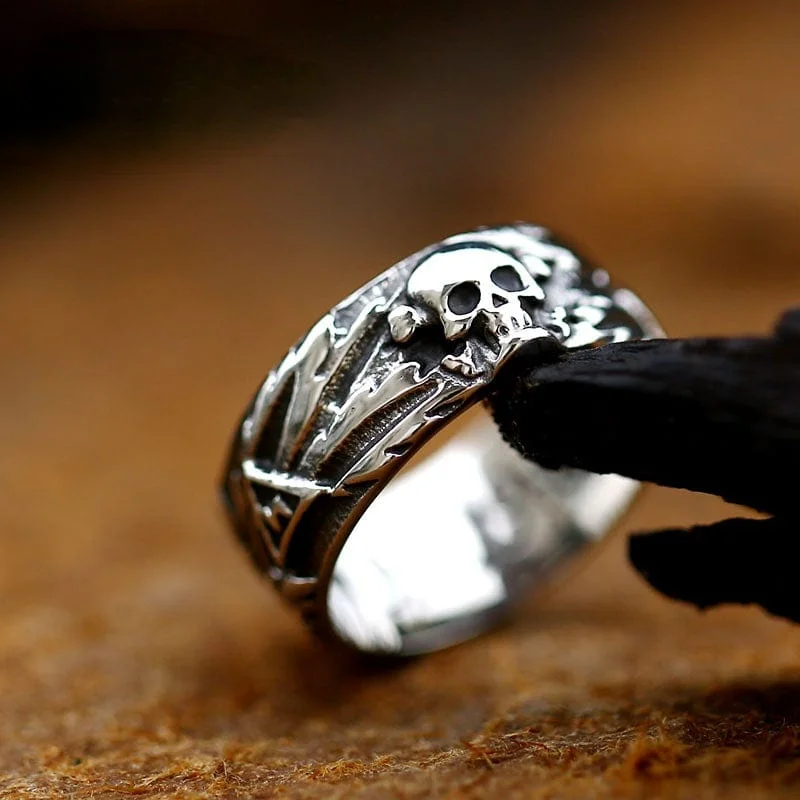 minimal engagement rings for women -Men's Punk Skull Head Ring