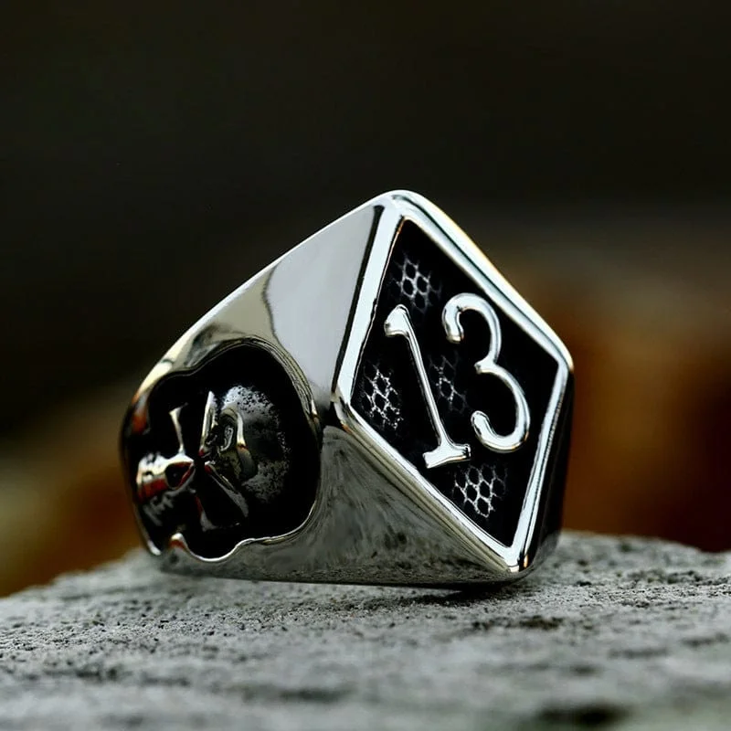 custom promise rings -Men's Punk Number 13 Skull Ring