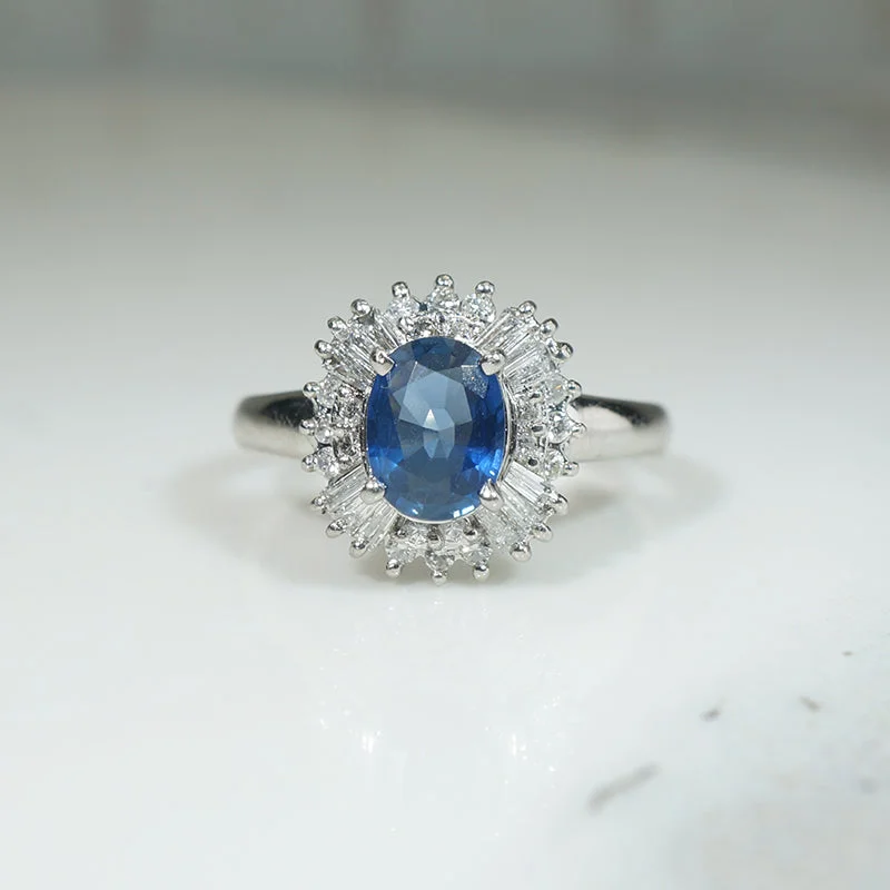 custom-designed wedding rings -Oval-Cut Sapphire & Diamonds in Platinum Ballerina Ring