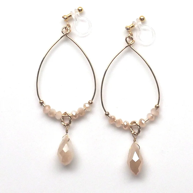 sparkling earrings for women -Ivory beads invisible clip on hoop earrings