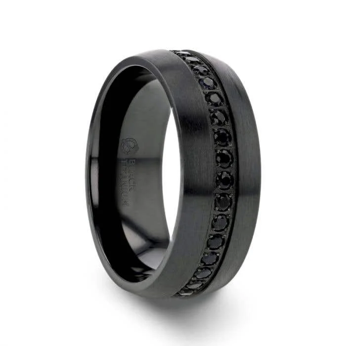 minimalist necklaces for women -Thorsten TALON Black Titanium Ring with Black Sapphires - 6mm or 8mm