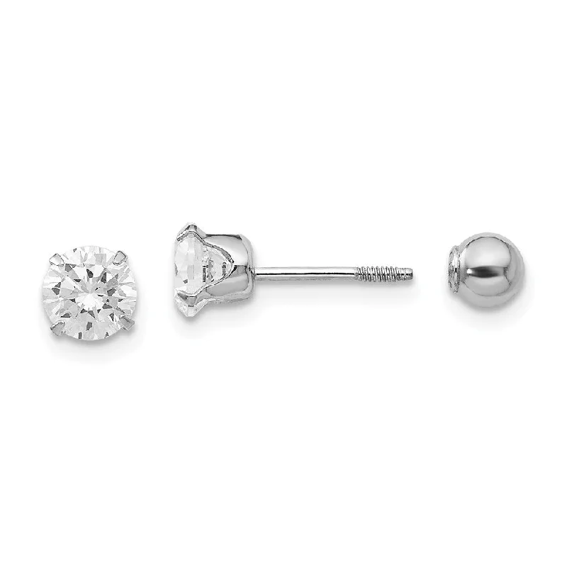 charm earrings for women -Reversible 5mm Cubic Zirconia and 4mm Ball Earrings in 14k White Gold