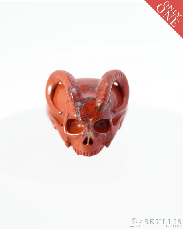 luxury diamond wedding rings -Gem Skull Ring of Red Jasper Carved Skull, US size 12 - 0500021