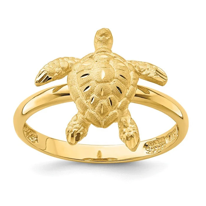 choker necklaces for women -14k Yellow Gold Solid Brushed and Polished Sea Turtle Ring