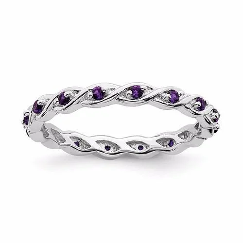 gold necklaces for women -Sterling Silver Stackable Expressions Amethyst Twist Eternity Ring