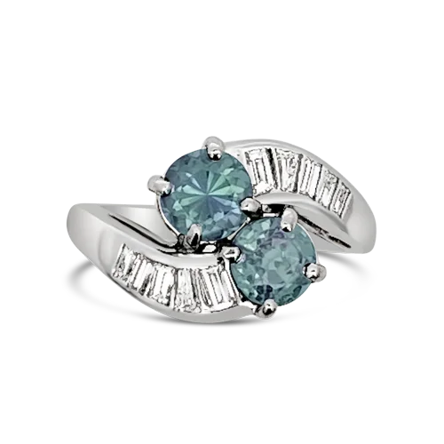 boho rings for women -Green Sapphire & Diamond Estate Ring