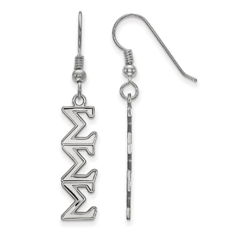 bridal drop earrings for women -Sterling Silver Sigma Sigma Sigma Dangle Medium Earrings