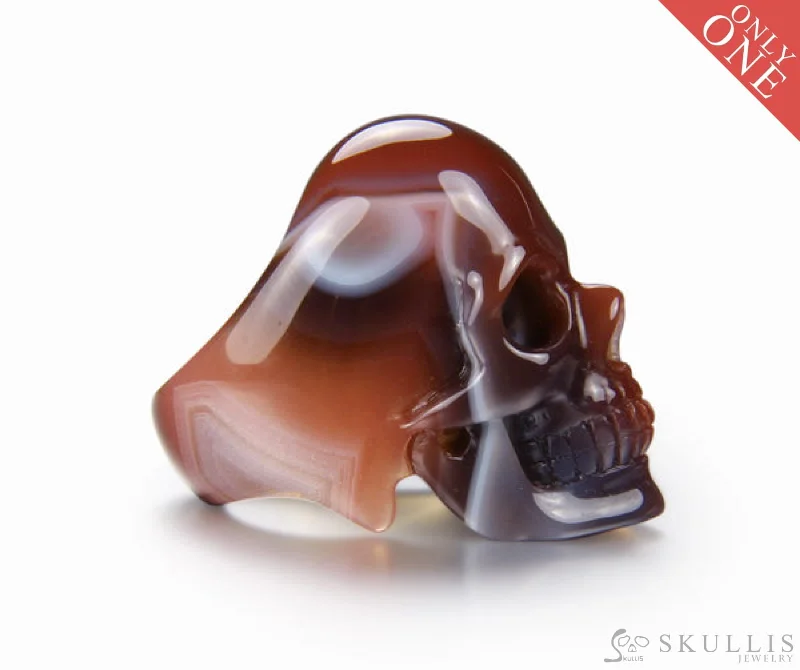 unique rings for women -Gem Skull Ring of Mozambique Agate Carved Totally, US Size 12.5 - 0804493