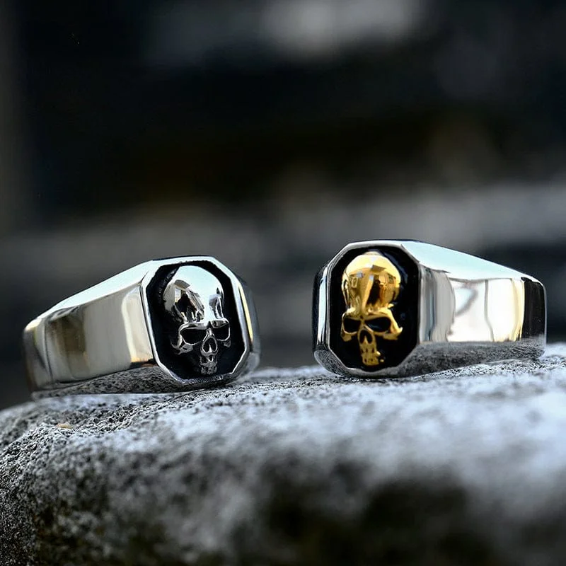 custom-designed wedding rings -Men's Punk Skull Ring