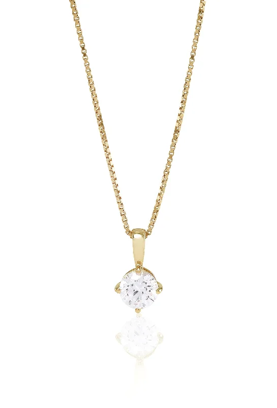 adjustable necklaces for women -Princess Round 6mm. Gold Plated Necklace w. White Zirconias