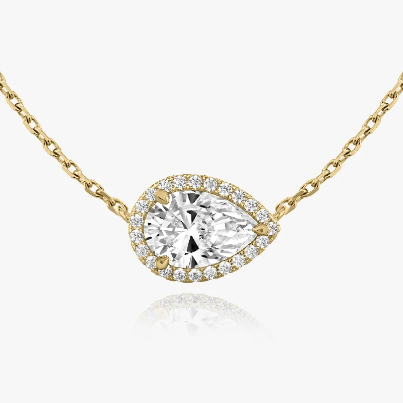 custom necklace pendants for women -Pear Halo 14K Gold Necklace w. Lab-Grown Diamonds