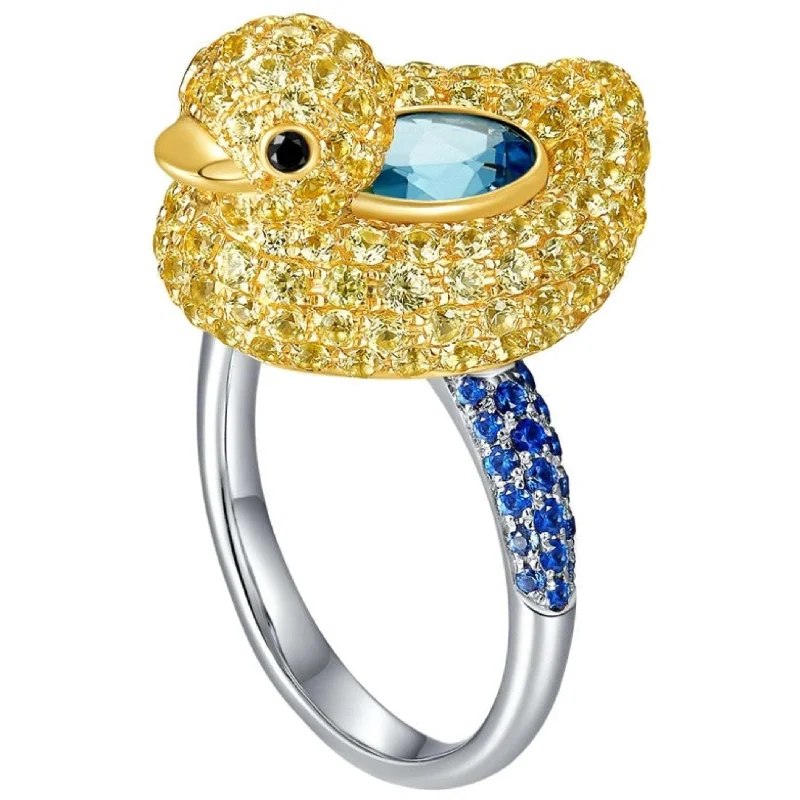 promise rings for couples -18K Gold Aquamarine with Yellow and Blue Sapphires Duckie Ring