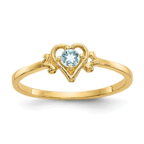 infinity necklaces for women -14k Yellow Gold Genuine Aquamarine March Birthstone Heart Ring