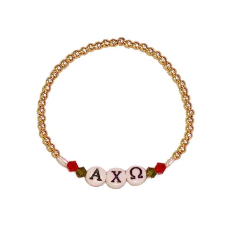 pearl bangles for women -bara Boheme | "ALPHA CHI OMEGA" Sorority Greek Letter Ball Beaded Bracelet