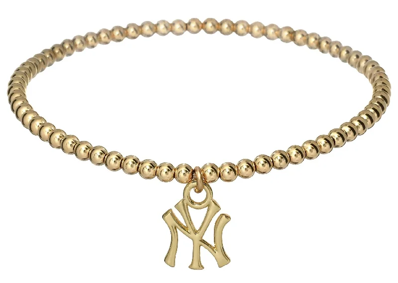 tennis bracelets for women -"NY" Charm Gold Filled Ball Bead Bracelet