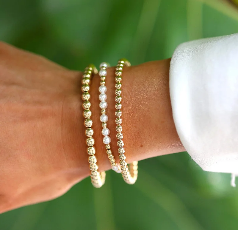 adjustable bangles for women -bara boheme | Gold Filled Ball & Pearl Beaded "MELANIE" Bracelet